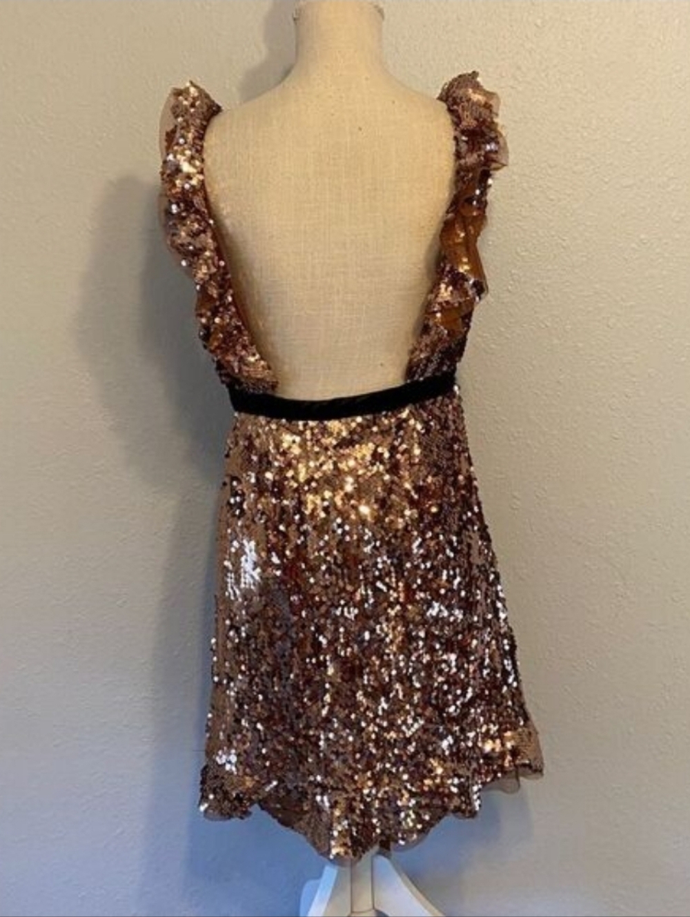 NWT Free People Copper Black Siren Sequined A-Line Dress with Sash Size 12 NEW - Picture 10 of 10